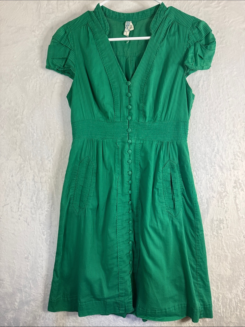 Maeve Green Cotton Button-Front Midi Dress Small